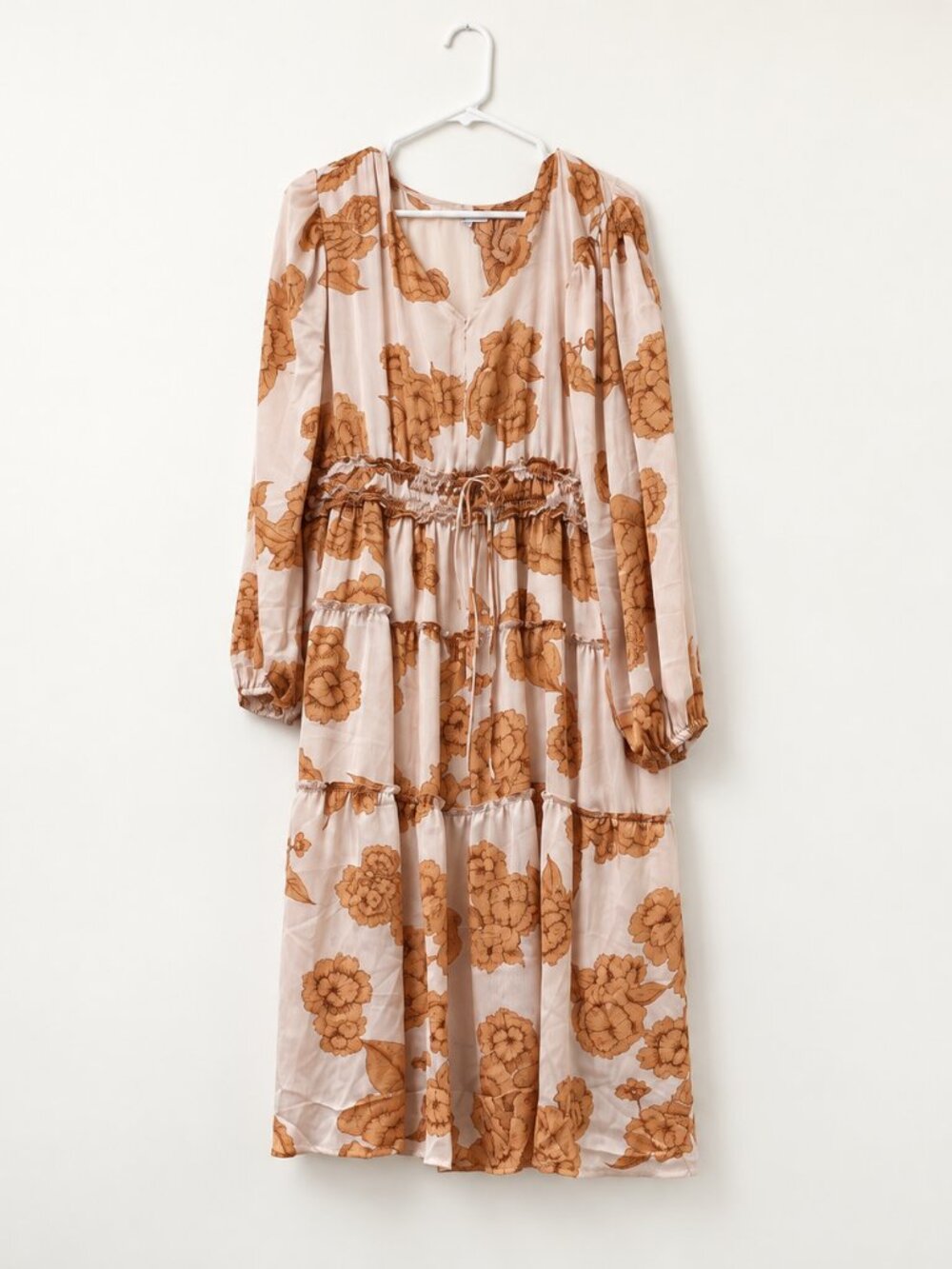 Polagram Cream Rust Floral Smocked Tiered Maxi Dress 1XL